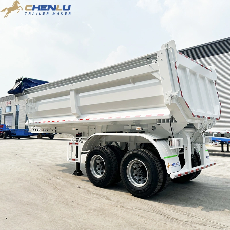 White CHENLU 2 axle rear dump semi trailer, front and side view