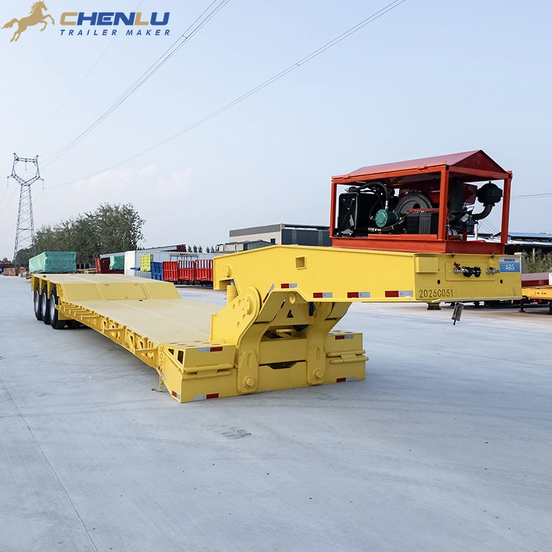 CHENLU 3 axle RGN trailer with detachable gooseneck in the factory yard